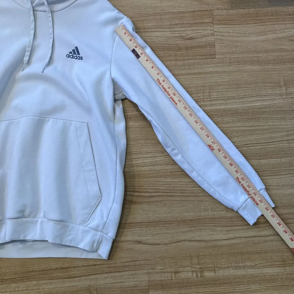 Adidas Mens L Beige Fleece Pullover Hoodie Pocket Logo Cozy Athleisure Relaxed